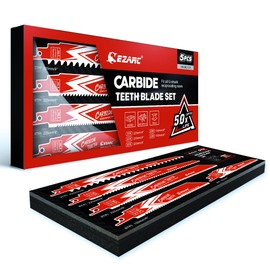 EZARC Carbide Reciprocating Saw Blades Set, 3 TPI, 6 TPI, and 8 TPI for Multi-Material Cutting, Heavy-Duty for Demolition, 5-Pack