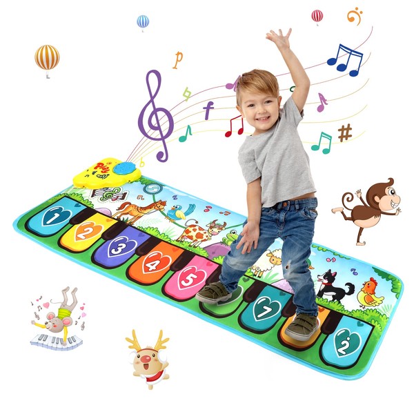 Januts Kids Piano Mat Music Dance Mats Multi-function Touch Play Keyboard Mat with 9 Keys & 8 Animal Sounds Musical Carpet Mat Dancing Toy Educational Musical Instruments Toys Age 3+ Boys Girls, Green