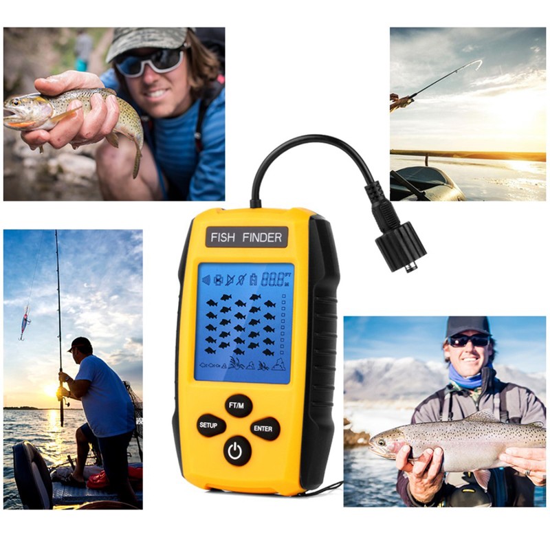 Fish Finder LCD LED Visual Echo Sounder Alarm Fishing Transducer