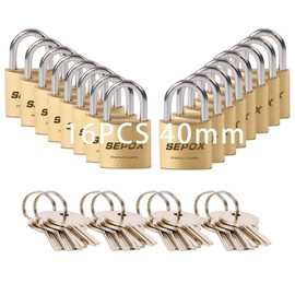 SEPOX 16 Pcs 40mm Heavy-Duty Solid Brass Padlocks with Same Keys 24 Pcs, Weather Proof Body 40mm 1-9/16", Anti-Rust & Anti-Cut Shackle, Outdoor Lock Keyed Alike for Gates, Shed, Fence, Gym Locker
