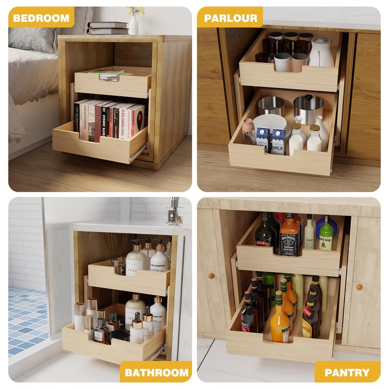 Pull Out Cabinet Organizer, 20''W×21''D×16''H Soft Close Slide Out Wooden