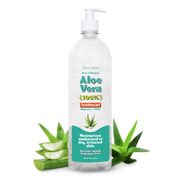 Eden Dews Aloe Vera Gel for Skin - 100% Pure & Natural Organic, Moisturizing, Face Skin & Hair Care, Sun Burn Relief, Hydrating & Soothing for Dry Skin, Made in USA, Unscented, 32 oz