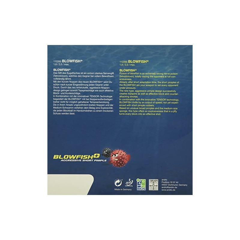 andro Table Tennis Tension Type Table Soft Rubber Blowfish Plus