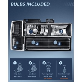 Nilight Headlight Assembly for 1994 1995 1996 1997 1998 Chevy Silverado Tahoe Suburban C10 C/K 1500 2500 3500 Replacement Headlamp Black Housing Clear Reflector Bumper Corner Lamp, 2 Years Warranty