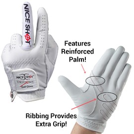 Nice Shot Trident Golf Glove with Power Grip Strips in Premium White Cabretta Leather Men's Left Hand - Medium/Large