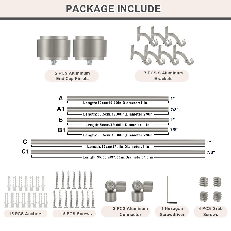 Mayrhyme Brushed Nickel Bay Window Curtain Rods with Aluminum End