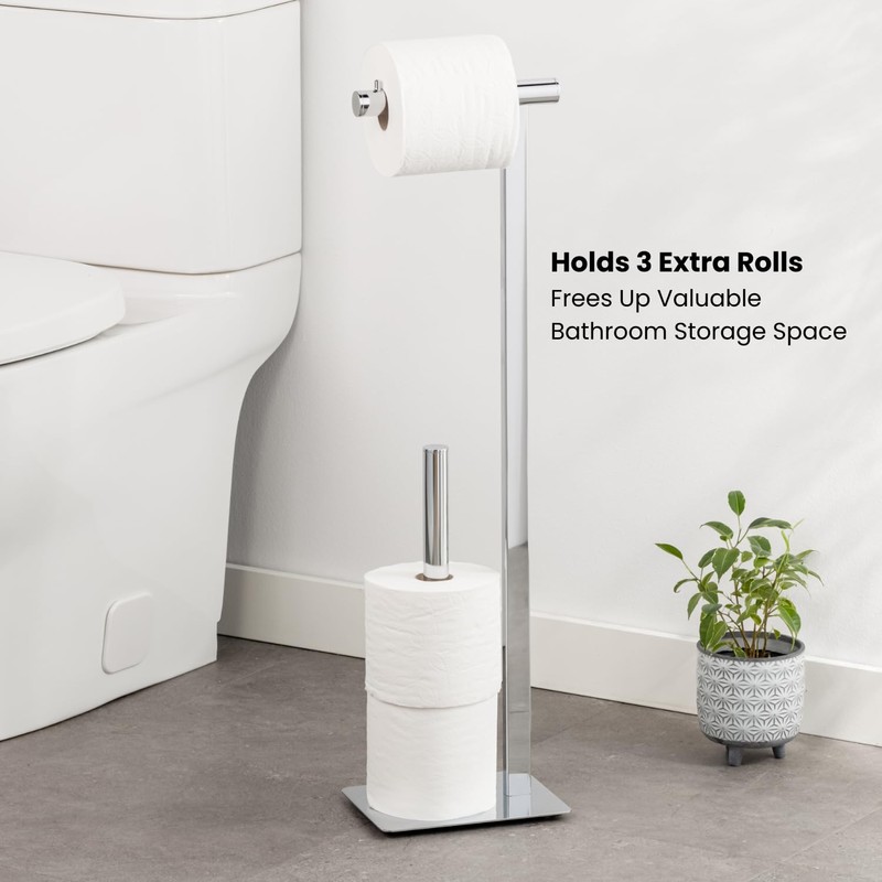 Torre & Tagus 29" Chrome Free Standing Toilet Paper Holder