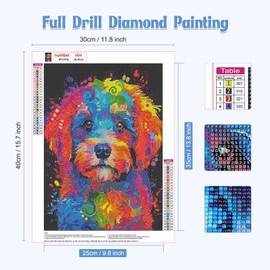 NAIMOER Dog Diamond Painting Kits for Adults, DIY 5D Diamond Painting Animal, Full Drill Colorful Dog Diamond Art Kits Art Pictures Perfect for Relaxation and Home Wall Decor 30x40cm