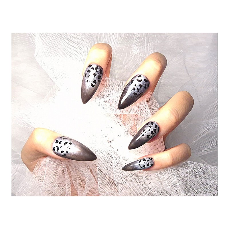 [In-store special discount]Geek chic black leopard print magnetic gel handmade