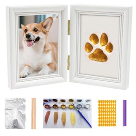 TIAMORK Paw Print Kit with Picture Frame and Imprint Clay, Pawprints Impression Keepsake for Dogs Cats, Memorial Desk Display for Pets -White