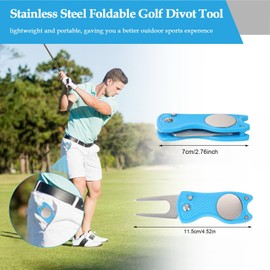 2 pcs Golf Divot Repair Tool Metal Foldable Golf Divot Tool Golf Pitch Mark Repair Tool Golf Pitchfork Golf Foldable Divot Tool with Pop-up Button and Magnetic Ball Marker for Golfer Divot Tools