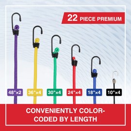 WORKPRO Bungee Cords Heavy Duty Outdoor - 22 PCS Bungee Cords with Hooks in a Storage Jar Includes 10", 18", 24", 30", 36", 48" Bungie Cord Bundle Assortment with Metal Hook
