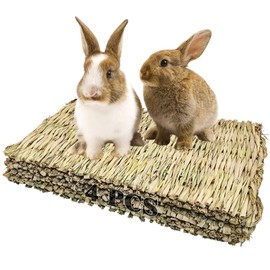 kathson 4 PCS Rabbit Large Grass Mat Natural Grass Woven Mat Rabbits Chew Toys Grass Bedding Nest for Small Animal Bunny Rabbit Guinea Pigs Hamster Chinchillas Puppy Biddy Sleeping Chewing