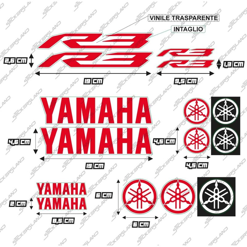 Aufkleber-Set kompatibel mit Tank und Motorradhelm, Basis aus transparentem Vinyl,