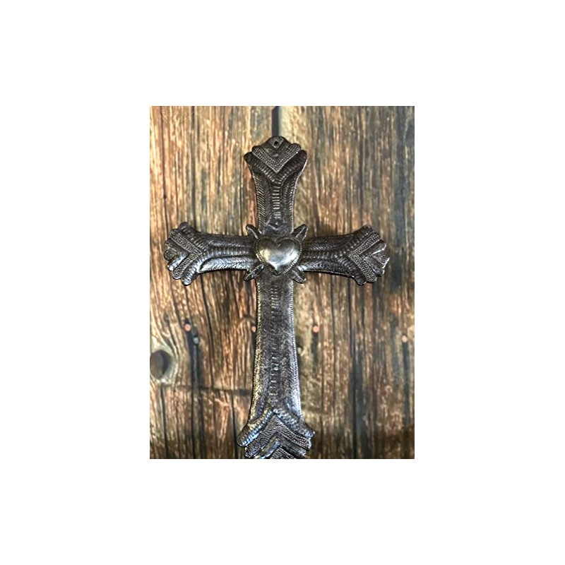Large Metal Cross with Milagro Hearts 21 x 30.5 cm