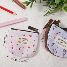 4 bolsas pequeñas de tela con cremallera de 3.94 x 3.54 pulgadas, bolsa de maquillaje floral de lino, lindas bolsas de tela para cosméticos con cremal