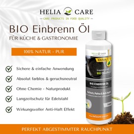 HeliaCARE Organic Baking Oil "Iron" - Premium Branding and Care Paste - 100% Natural Stoving Oil for Iron and Cast Iron Pans - Sustainable Cast Iron Care - Patina Oil from Germany (500 ml)