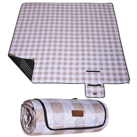 HX&OD Picnic Outdoor Blanket, Extra Large, 80''x80'' Waterproof Foldable Blankets Gingham Picnic Mat for Beach, Camping Grass Lawn Park Accessories Cute Couple Ideas Wedding (Light Brown, 80”x60”)