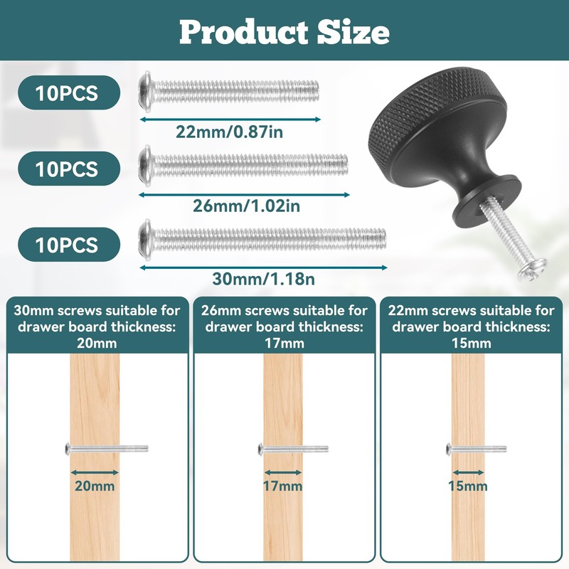 sdhiiolp 10 Pcs Cabinet Knobs Matte Black Metal Round Knurled