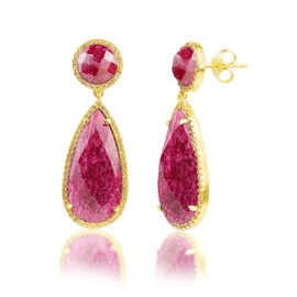 MAX + STONE 16 CT.TW Natural 2 Stone Statement Ruby Red Earrings for Women in 18k Gold Over Sterling Silver | July Birthstone