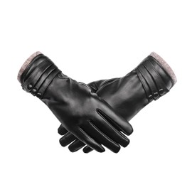 yafeite Winter Leather Gloves for Women, Gloves for Women Cold Weather Touch Screen with Wool Fleece Lined, PU Women Winter Warm Gloves (Black, L)