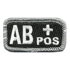 Tactical Blood Type Patches - Type AB Positive - 2"x1" (Black & White)