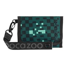 coocazoo Wallet with Window Inside & Outside, Coin Pocket & Card Slots, Velcro Fastening, Polyester, 3rd Grade, Pixel Blox - Black - Green, Classic