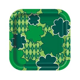 Unique Party 72704 - 18cm Square Argyle Clover St. Patrick's Day Paper Plates, Pack of 10
