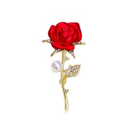 songbowen Crystal Red Rose Flower Brooch Women's Crystal Flower Lapel Pin Sparkling Cubic Zirconia Flower Lapel Pin Hat Bag Suit Tie Gift Valentine's Day Wedding Mother's Day