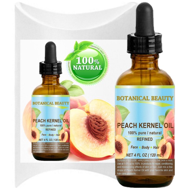 PEACH KERNEL OIL. 100% Pure/Natural/Undiluted/Refined Cold Pressed Carrier Oil for Skin, Hair, Massage and Nail Care. 4 Fl. oz-120 ml.