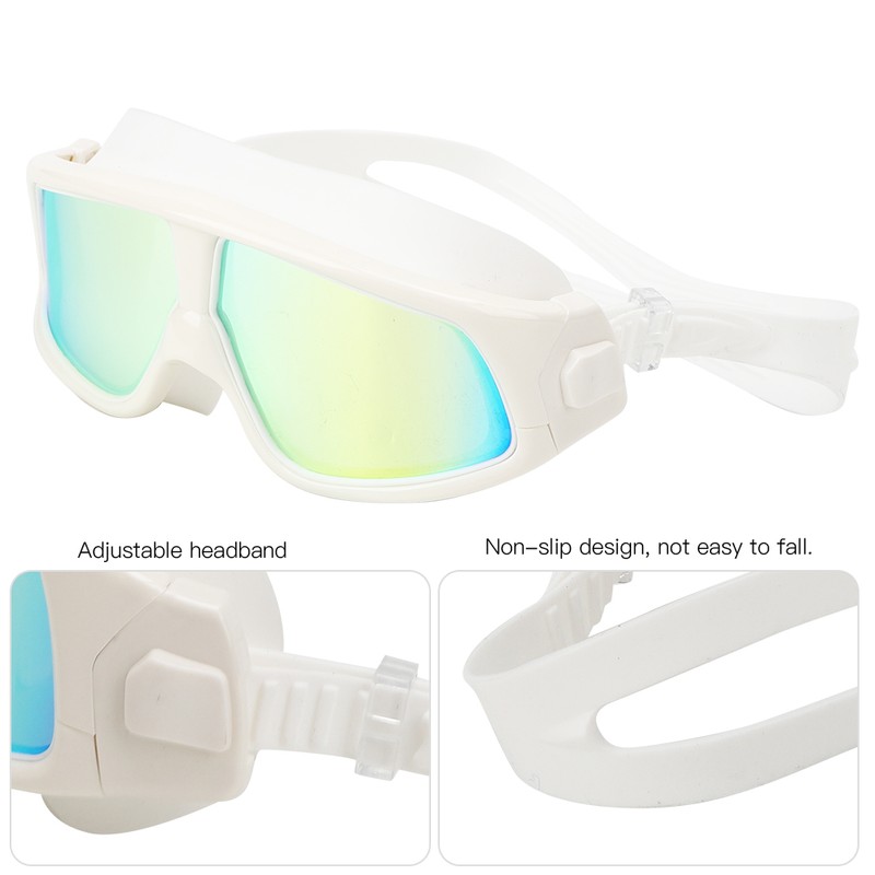 Adult Large Frame Waterproof Antifog Swimming Goggles Electroplate Plain Glass