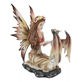 Ebros Gift Beautiful Scarlet Fire Fairy Goddess With Pet Spotted Dragon Figurine Meadows