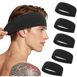Sport Sweatbands for Men,Breathable Mesh Elastic Fabric Mens Headband Sweat Wicking Double-Layer Hairbands for Running,Cycling, Basketball (Black)