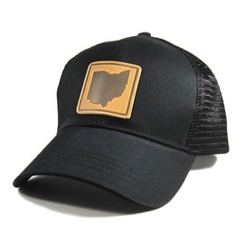 Homeland Tees Men's Ohio Leather Patch All Black Trucker Hat