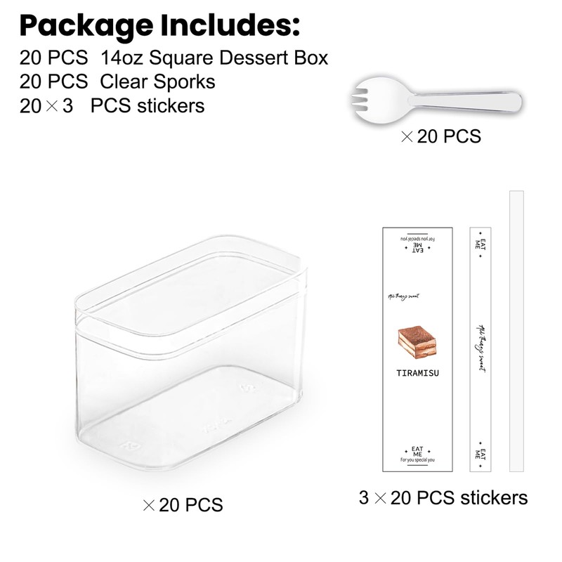 Plastic Dessert Cups with Lids and Sporks,Stickers,Tiramisu Containers,Cookie Containers,Clear Food