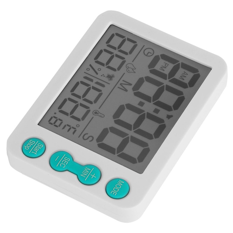 TS‑9606 Multifunctional Indoor Thermometer Hygrometer Clock Temperature and Humidity MeterWhite