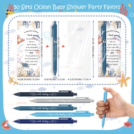 Engrowtic 50 Set Baby Shower Gifts Pens for Guests Bulk Baby Shower Party Favors Retractable Ballpoint Pens with Thank You Cards Gender Reveal Souvenirs Prizes Supplies Return Gifts (Ocean Animals)