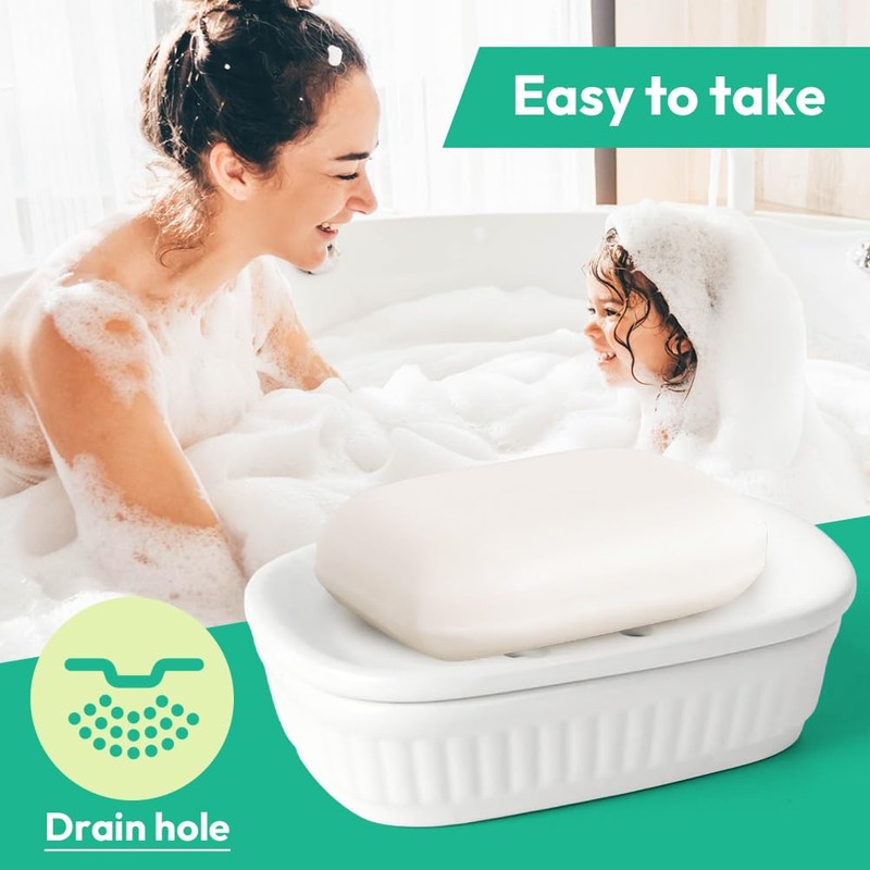 Ruioomeep Soap Dish with Drain Soap Holder Ceramic Soap Dish
