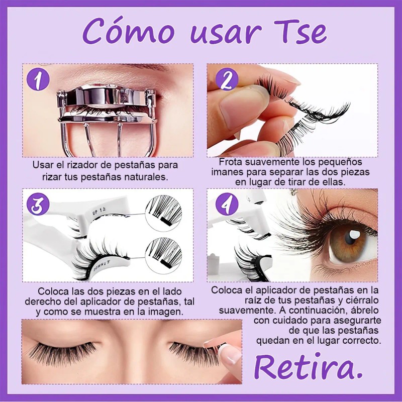 Kit De Pestañas Postizas Magnéticas Con Clip 2 Pares