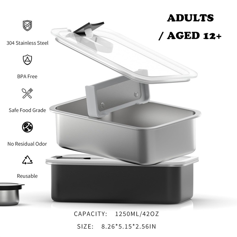 Bakpoco Stainless Steel Bento Lunch Box for Adult, 42oz Leak-Proof