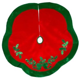 Kurt Adler 48-Inch Velvet Red with Green Leaves Applique Treeskirt