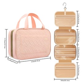 Hanging Toiletry Bag for Women Travel Wash Bag Makeup Cosmetic Container Multi-Compartment Organizer (Pink, One Size)