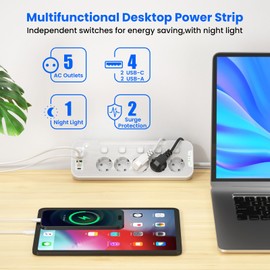 Tischsteckdose mit USB,5-Fach Steckdosenleiste Einzeln Schaltbar,Ecksteckdose Küche und Büro,Wandmontage Mehrfachsteckdose mit Schalter,Metall Steckerleiste Überspannungsschutz 2M Kabel,Weiß