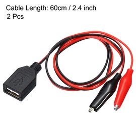 sourcing map Crocodile Clamps Test Wire, USB Female to Alligator Clips 60cm for Charge Testing Circuit Adapter Black Red Pack of 2