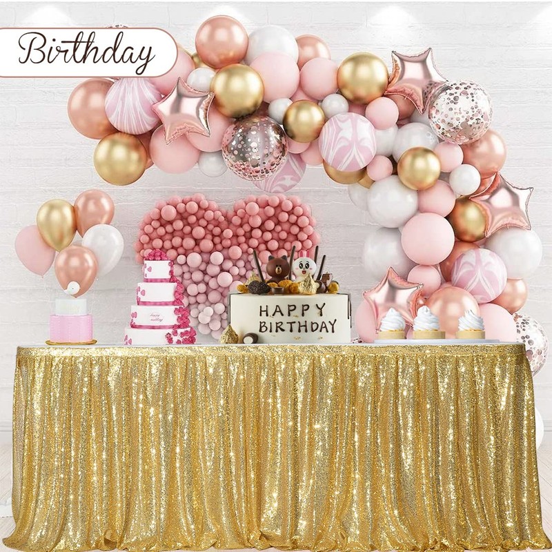 PartyDelight 6ft Gold Sequin Table Skirt for Round/Rectangle/Square Table for