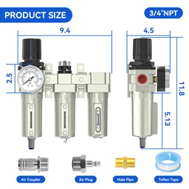 3/4" NPT Industrial Grade 3 Stage Air Drying System, Air Compressor Filter Oil Water Separator Air Dryer for Plasma Cutter and Paint Spray