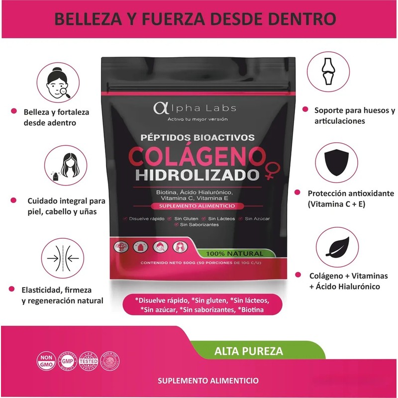 Alpha Labs Colágeno Hidrolizado 500g Antiedad Piel Péptidos