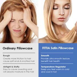 Fittia Satin Pillowcase 2 Pack, Silk Satin Pillow Cases for Hair and Skin with Zipper, Machine Washable, Light Blue, Standard, 20''x26''