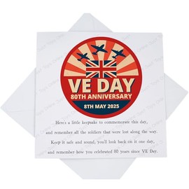 VE Day Greetings Card, Commemorative Keepsake Celebrating 80 Years VE Day 1945-2025, 80th Anniversary Memorabilia VE Day Card with Poem P2