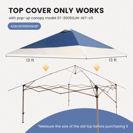 13x13 Canopy Replacement Top Cover with Air Vent Silver Coated Only Fit for Suntime Outdoor Instant Easy Pop Up Canopy (Replacement Top Only)